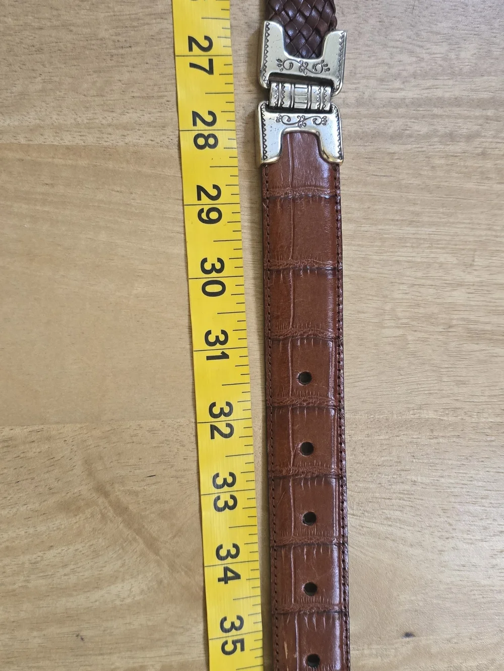 Brighton Women's Brown Leather Belt 9A107 Braided Croc Embossed Silver Tone M/L